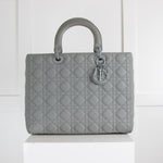 Dior Grey Ultramatte Large Lady Dior Calfskin Bag