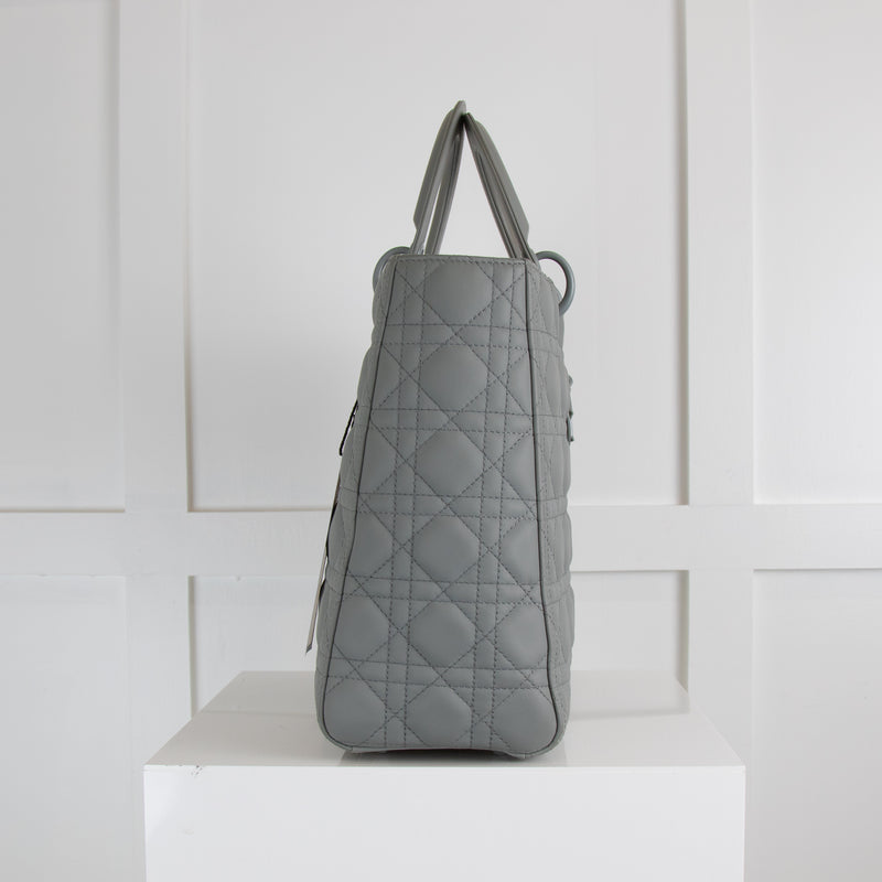 Dior Grey Ultramatte Large Lady Dior Calfskin Bag