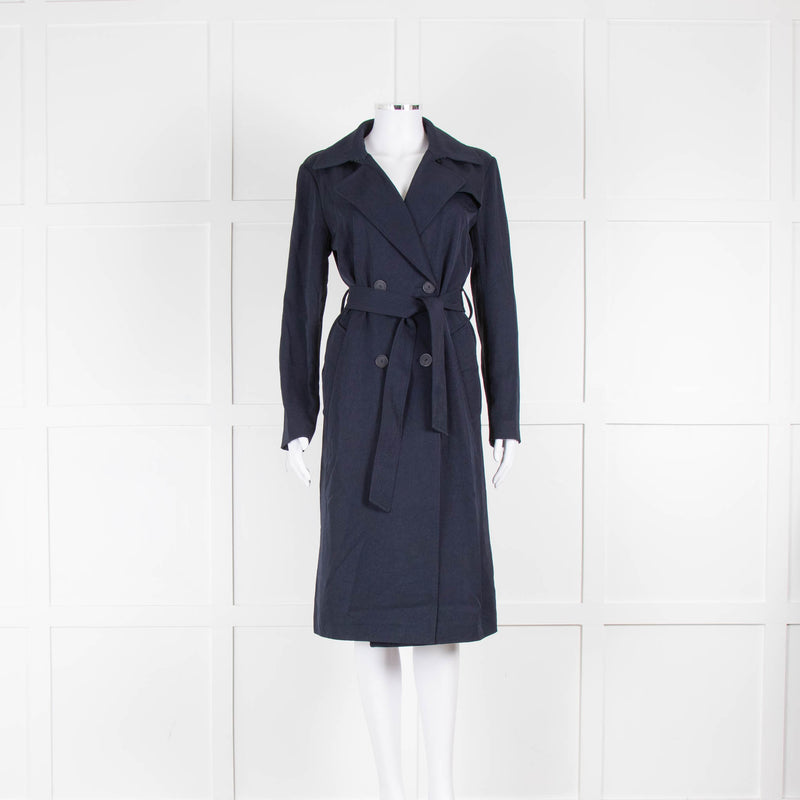 Sandro Navy Blue Belted Trench Coat