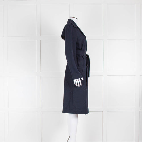 Sandro Navy Blue Belted Trench Coat