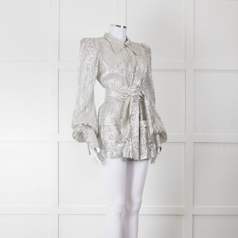 The Vampires Wife Silver Bespoke Lame Suit Top