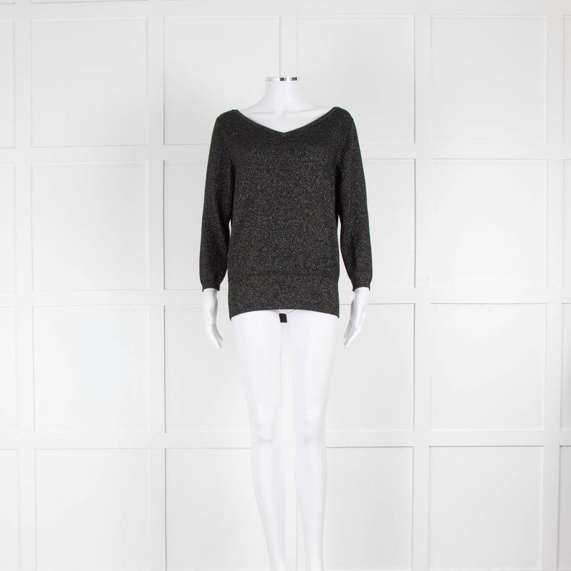 Jumper 1234 Black Metallic Thread Cashmere V Neck Jumper