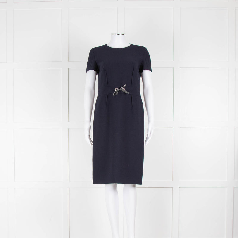 Paule Ka Navy Tie up Detail Knee Length Dress