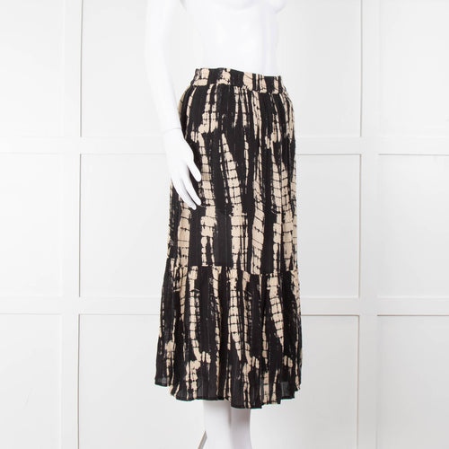 Ba&sh Black and Cream Tie Dye Midi Skirt with Lurex Thread