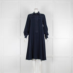 CO Navy Dress With White Stitching & Button Front