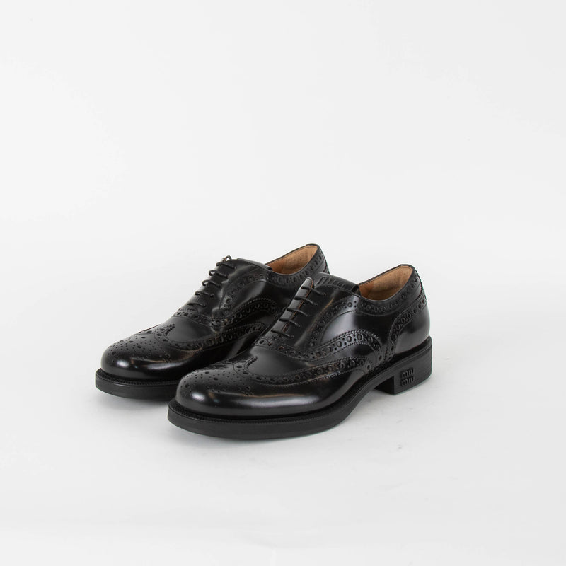 Miu Miu X Church's Black Leather Lace Up Brogue Shoes