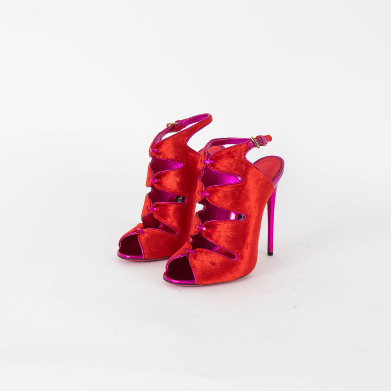 Tom Ford Red Velvet Fuchsia Metallic Heeled Sandals