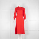 Sandro Red Long Dress with Zip Detail Neckline