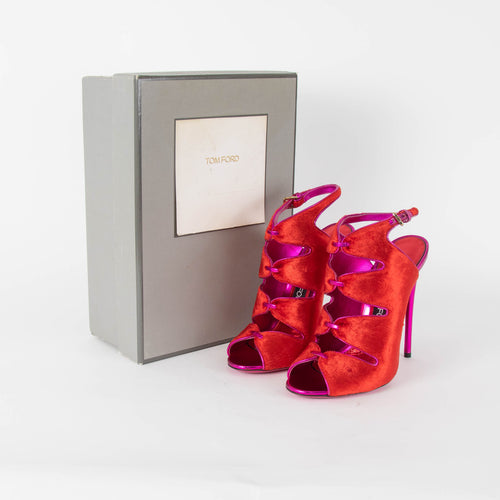 Tom Ford Red Velvet Fuchsia Metallic Heeled Sandals