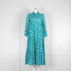 Diane Von Furstenberg Blue & Green Animal Print Kiara Tiered Dress