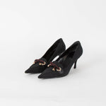 Gucci Vintage Princy Black Canvas Monogram Pointed Toe Heels