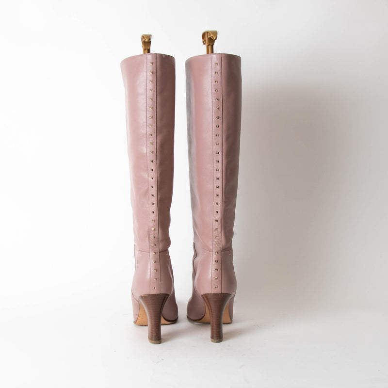 Valentino Rockstud Blush Pink Knee High Boots