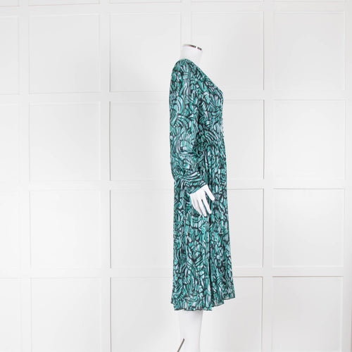 Suncoo Turquoise Patterned Button Front Tea Dress