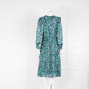 Suncoo Turquoise Patterned Button Front Tea Dress