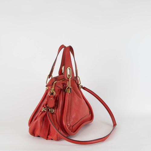 Chloe Brick Red Leather Paraty Shoulder Bag