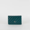 Chanel Teal Blue Green Lambskin Wallet On Chain