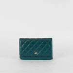 Chanel Teal Blue Green Lambskin Wallet On Chain