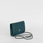 Chanel Teal Blue Green Lambskin Wallet On Chain