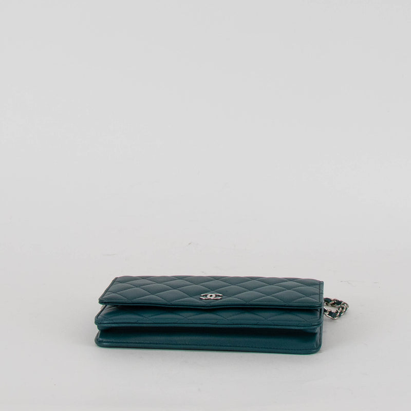 Chanel Teal Blue Green Lambskin Wallet On Chain