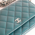 Chanel Teal Blue Green Lambskin Wallet On Chain