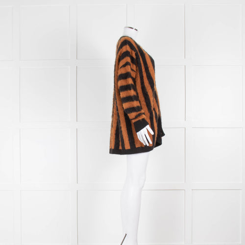 Bella Freud Truman Black And Tan Stripe Mohair Cardigan