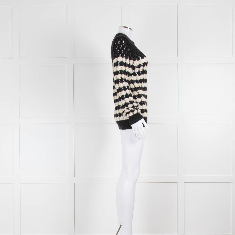 Saint Laurent Cream and Black Loose Knit Round Neck Jumper