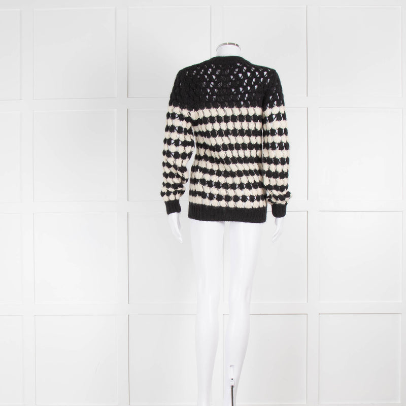 Saint Laurent Cream and Black Loose Knit Round Neck Jumper