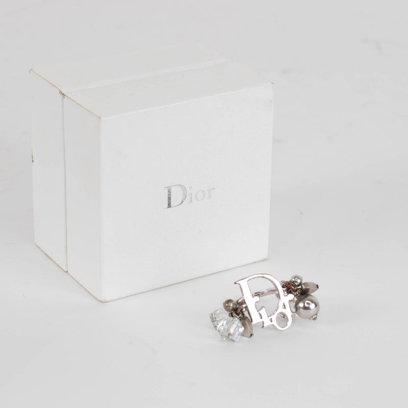 Christian Dior Silver Monogram Heart & Bead Charm Ring