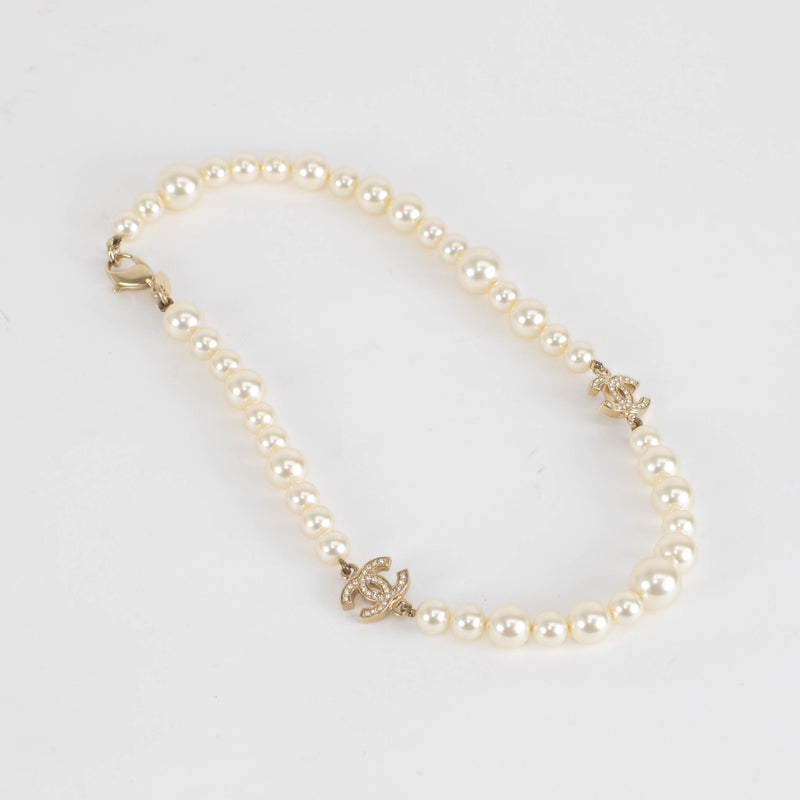 Chanel Cream Pearl Diamante CC Necklace