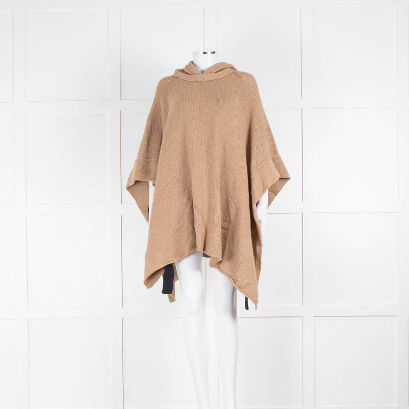 See By Chloe Camel Knitted Poncho with Detachable Hood