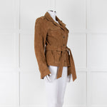 Paige Camel Suede Safari Jacket with Belted Waist