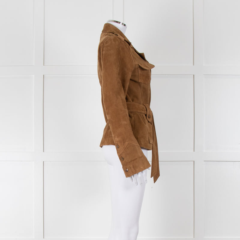 Paige Camel Suede Safari Jacket with Belted Waist