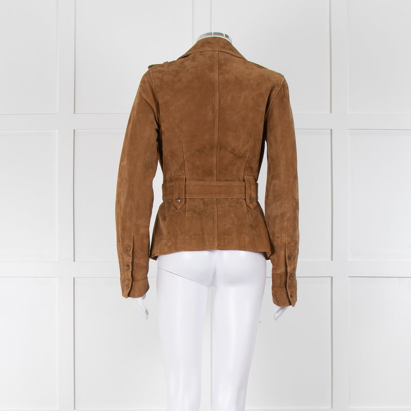 Paige Camel Suede Safari Jacket with Belted Waist