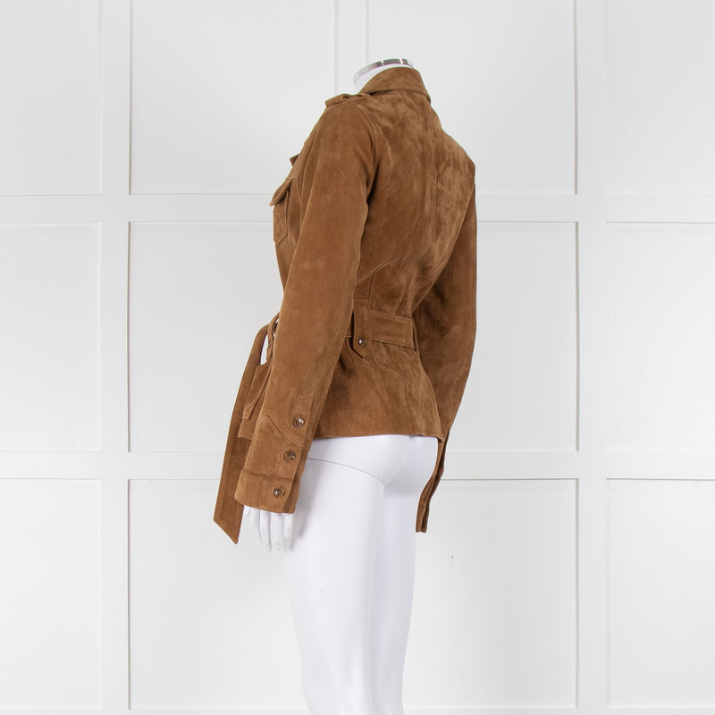 Paige Camel Suede Safari Jacket with Belted Waist