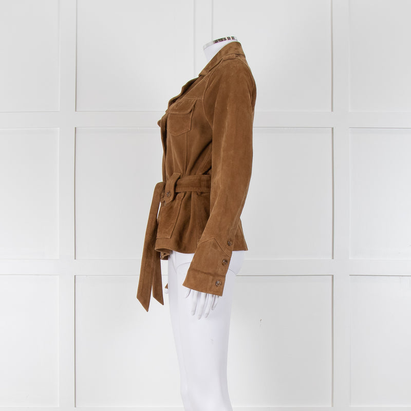 Paige Camel Suede Safari Jacket with Belted Waist