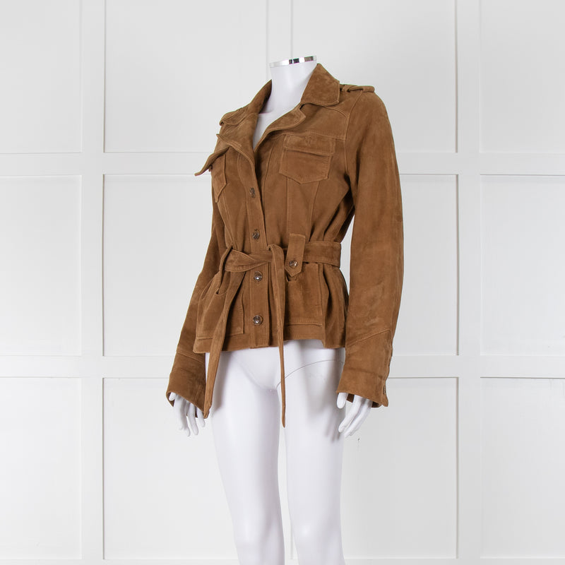 Paige Camel Suede Safari Jacket with Belted Waist