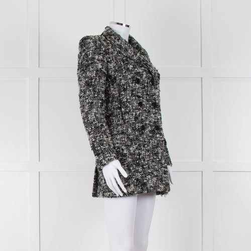 The Kooples Black Cream Melange Tweed Double Breasted Coat