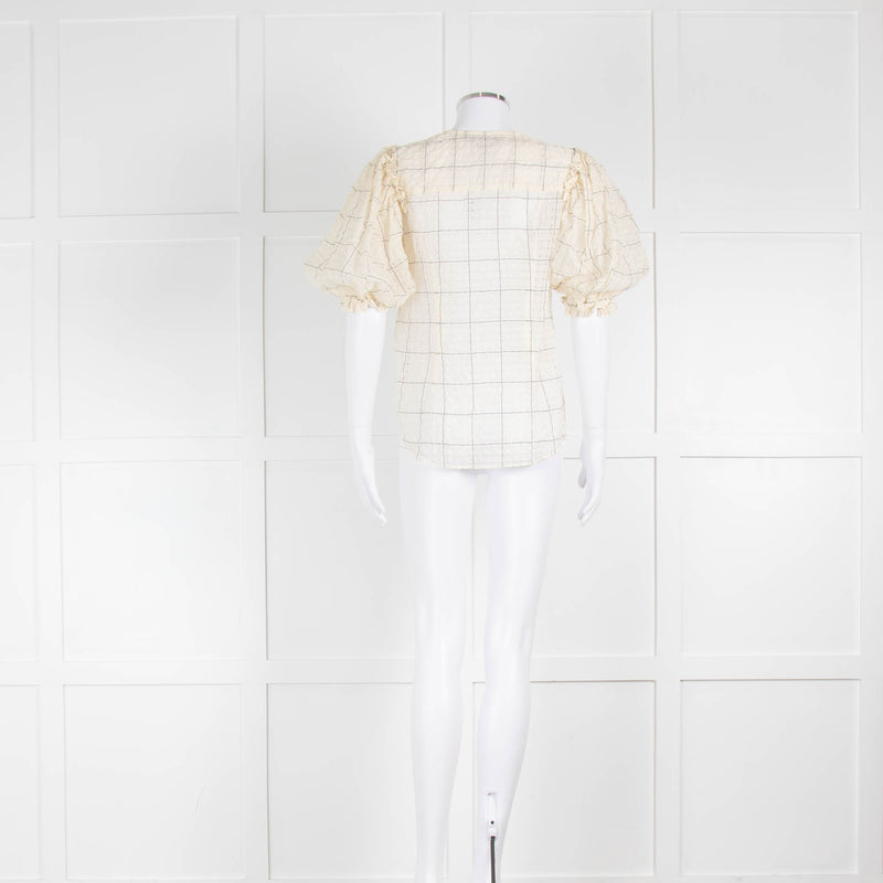 Isabel Marant Cream Check Zip Front Puff Sleeve Blouse