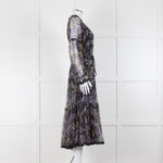 Needle & Thread Black Purple Print Net Long Sleeve Maxi Dress