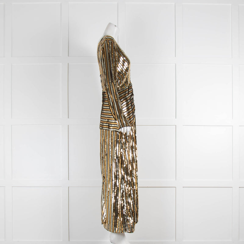 Rixo Gold and Silver Sequin Maxi V Neck