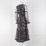 Needle & Thread Black Purple Print Net Long Sleeve Maxi Dress