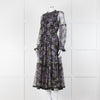 Needle & Thread Black Purple Print Net Long Sleeve Maxi Dress