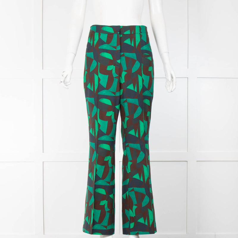 Akris Green Brown Navy Abstract Print Flared Trousers