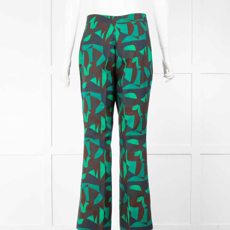 Akris Green Brown Navy Abstract Print Flared Trousers