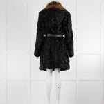 Yves Salomon Black Curly Lambskin Coat With Contrast Fur Collar