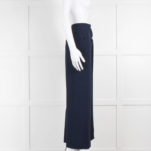 Roland Mouret Navy Twist Front Crop Wide Leg Trousers