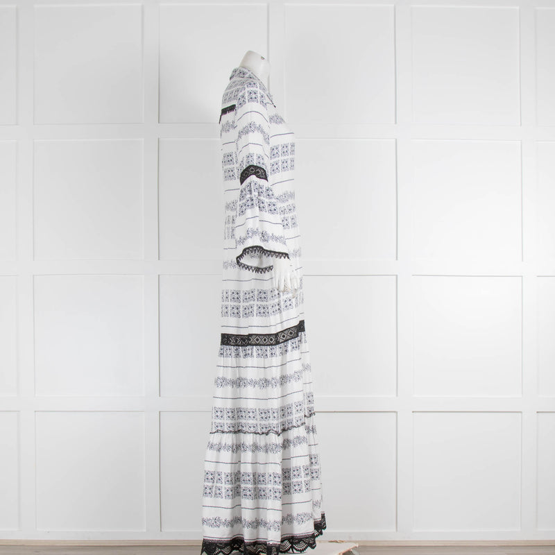 Valerie Khalfon Patterned White Maxi Dress