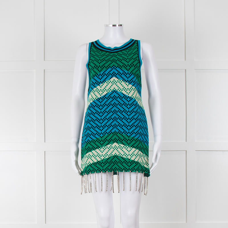 Dodo Bar Or Green And Blue Chevron Pattern Embellished Dress