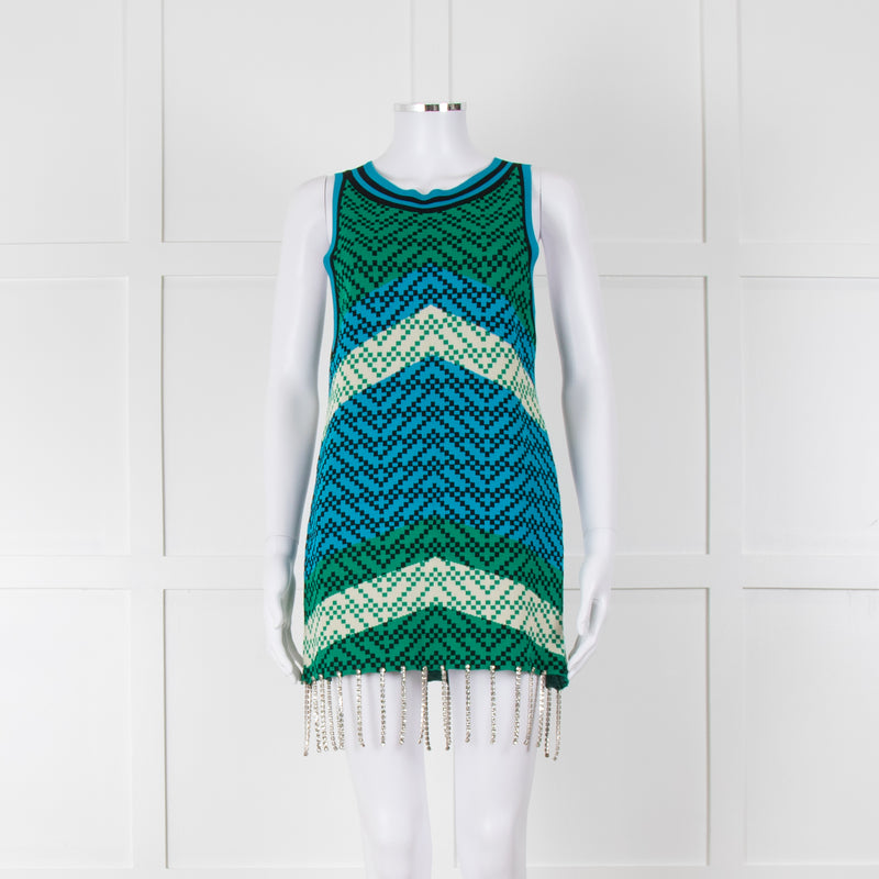 Dodo Bar Or Green And Blue Chevron Pattern Embellished Dress