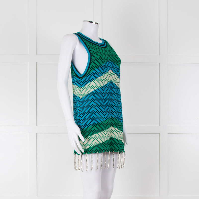 Dodo Bar Or Green And Blue Chevron Pattern Embellished Dress